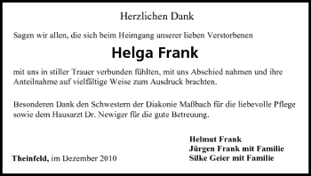 Anzeige von Helga Frank von MGO