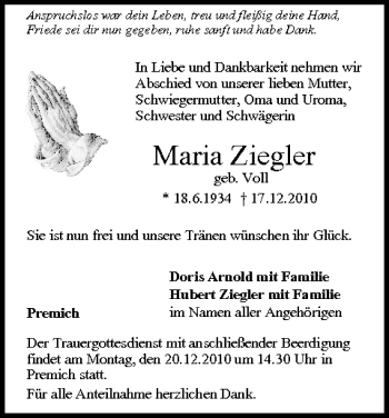 Anzeige von Maria Ziegler von MGO