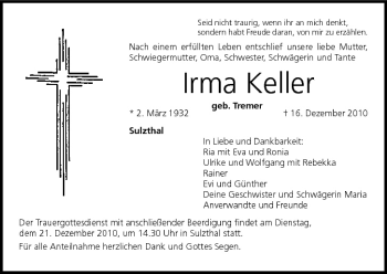 Anzeige von Irma Keller von MGO