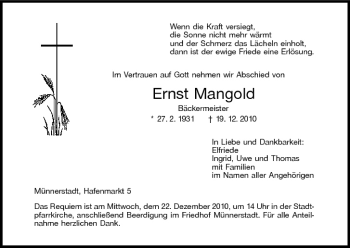 Anzeige von Ernst Mangold von MGO