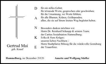 Anzeige von Gertrud Mai von MGO