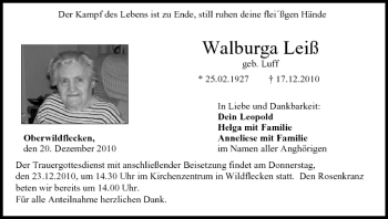 Anzeige von Walburga Leiß von MGO