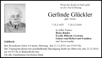 Anzeige von Gerlinde Glückler von MGO