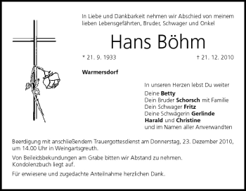 Anzeige von Hans Böhm von MGO