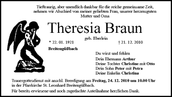 Anzeige von Theresia Braun von MGO