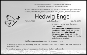 Anzeige von Hedwig Engel von MGO