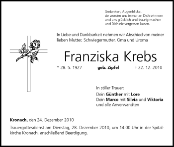 Anzeige von Franziska Krebs von MGO