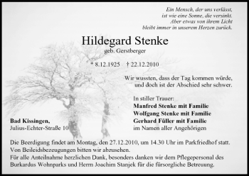 Anzeige von Hildegard Stenke von MGO