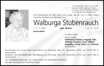 Anzeige von Walburga Stubenrauch von MGO