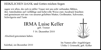Anzeige von Irma Luise Keller von MGO