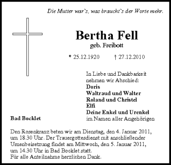 Anzeige von Bertha Fell von MGO