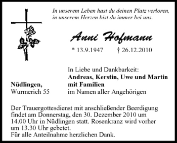Anzeige von Anni Hofmann von MGO