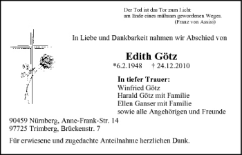 Anzeige von Edith Götz von MGO
