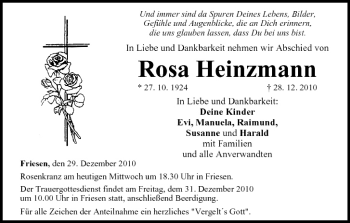 Anzeige von Rosa Heinzmann von MGO