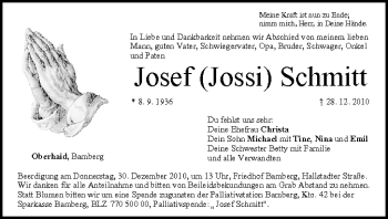 Anzeige von Josef Schmitt von MGO
