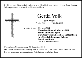 Anzeige von Gerda Volk von MGO