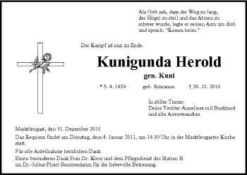 Anzeige von Kunigunda Herold von MGO