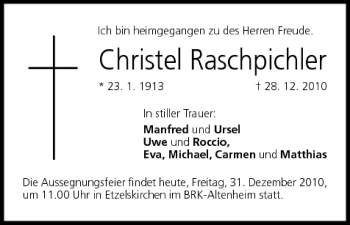 Anzeige von Christel Raschpichler von MGO