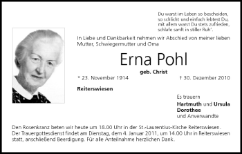 Anzeige von Erna Pohl von MGO