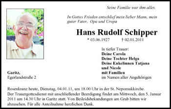 Anzeige von Hans Rudolf Schipper von MGO