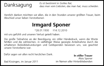 Anzeige von Irmgard Sponer von MGO