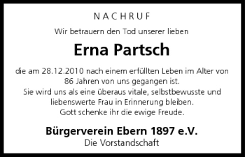 Anzeige von Erna Partsch von MGO