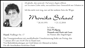 Anzeige von Monika Schaal von MGO