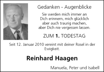 Anzeige von Reinhard Haagen von MGO