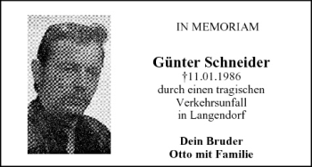 Anzeige von Günter Schneider von MGO