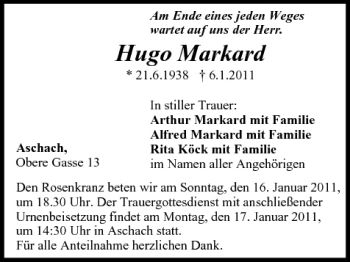 Anzeige von Hugo Markard von MGO