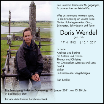 Anzeige von Doris Wendel von MGO