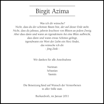Anzeige von Birgit Azima von MGO