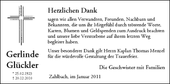 Anzeige von Gerlinde Glückler von MGO