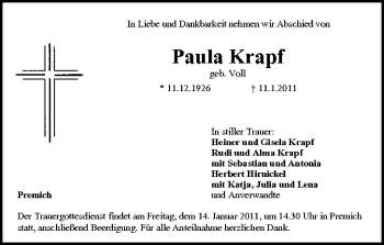 Anzeige von Paula Krapf von MGO