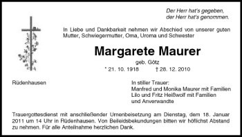 Anzeige von Margarete Maurer von MGO