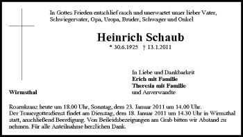 Anzeige von Heinrich Schaub von MGO