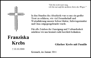 Anzeige von Franziska Krebs von MGO