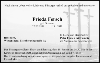 Anzeige von Frieda Fersch von MGO
