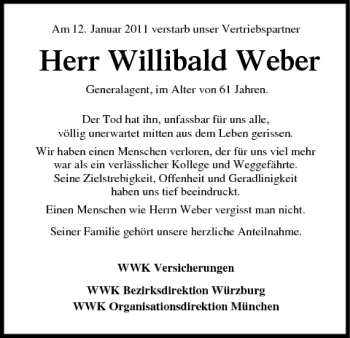 Anzeige von Willibald Weber von MGO