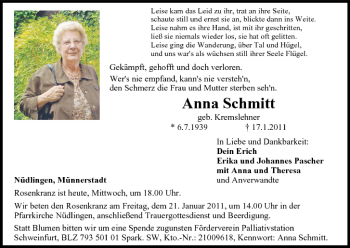 Anzeige von Anna Schmitt von MGO