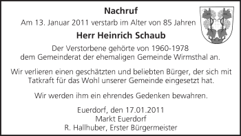 Anzeige von Heinrich Schaub von MGO