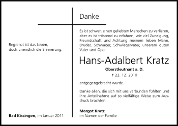Anzeige von Hans-Adalbert Kratz von MGO
