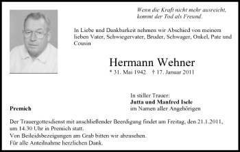 Anzeige von Hermann Wehner von MGO