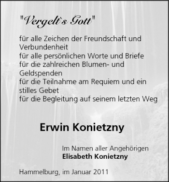 Anzeige von Erwin Konietzny von MGO