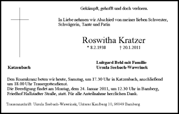 Anzeige von Roswitha Kratzer von MGO