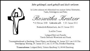 Anzeige von Roswitha Kratzer von MGO