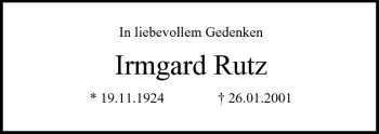 Anzeige von Irmgard Rutz von MGO