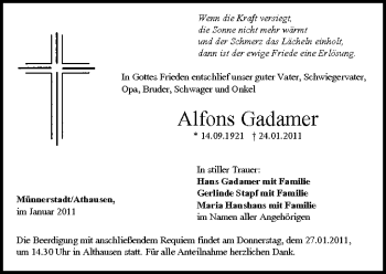 Anzeige von Alfons Gadamer von MGO