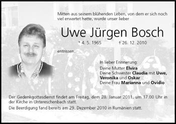 Anzeige von Uwe Jürgen Bosch von MGO