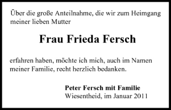 Anzeige von Frieda Fersch von MGO